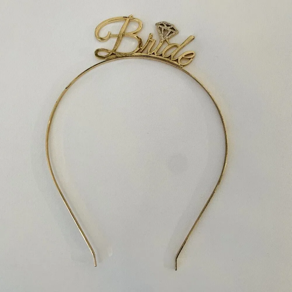 Bride Headband Gold Rhinestone Tiara Bachelorette Party Night Out Hens‎ Princess